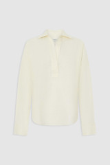 Front product shot of the Oroton Half Placket Tunic in SOFT CREAM and 100% heavyweight linen fabric for Women .