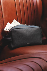 Detail product shot of the Oroton Larsen Wetpack in NIGHT SKY and Premium pebble leather for Men .