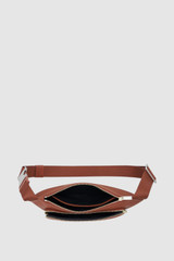Internal product shot of the Oroton Larsen Sling Bag in SADDLE BROWN and Premium pebble leather for Men .