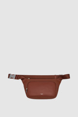 Front product shot of the Oroton Larsen Sling Bag in SADDLE BROWN and Premium pebble leather for Men .