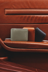 Detail product shot of the Oroton Larsen Slim Wallet in NIGHT SKY and Premium smooth leather for Men .