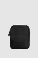 Front product shot of the Oroton Ethan Signature Small Crossbody in Black Signature and PVC-coated canvas material for Men .
