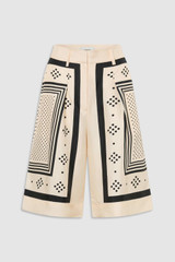 Front product shot of the Oroton Spot Scarf Print Culotte in NOUGAT and 100% silk twill fabric for Women .
