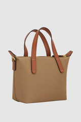 Back product shot of the Oroton Lilly Nylon Small Crossbody Tote in MUSHROOM/COGNAC and Nylon fabric for Women .