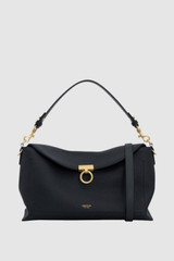 Front product shot of the Oroton Yvonne Bowler Bag in BLACK and Premium pebble leather for Women .