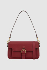 Front product shot of the Oroton Dylan Day Bag in BERRY and Premium pebble leather for Women .