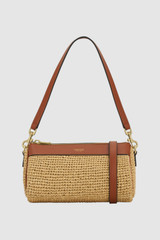 Front product shot of the Oroton Harvey Crochet Baguette Crossbody in NATURAL/COGNAC and Woven straw material for Women .