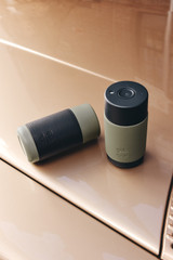 Detail product shot of the Oroton Frank Green x Oroton Mens 355ML Cup in Grey Goose and Premium pebble leather for Men .