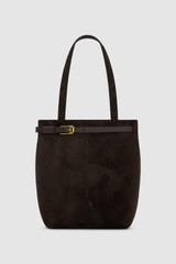 Front product shot of the Oroton Cali Tote Suede in Dark Chocolate and Premium suede leather for Women .