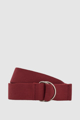 Front product shot of the Oroton Quinn Webbing Belt in ROUGE and 100% cotton material for Women .