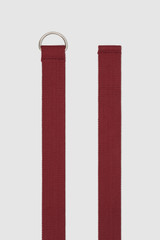 Front product shot of the Oroton Quinn Webbing Belt in ROUGE and 100% cotton material for Women .