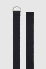 Front product shot of the Oroton Quinn Webbing Belt in WASHED BLACK and 100% cotton material for Women .