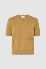 Front product shot of the Oroton Cotton Short Sleeve Knit in Cashew and 100% cotton fabric for Women .