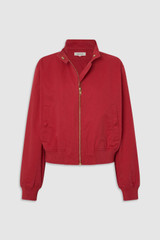 Front product shot of the Oroton Knit Trim Bomber in Cerise and 100% cotton fabric for Women .