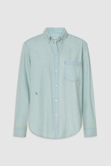 Front product shot of the Oroton Chambray Shirt in Chambray and 100% cotton fabric for Women .