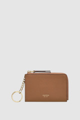 Front product shot of the Oroton Eve Pouch With Key Ring in Tan and Pebble leather exterior for Women .