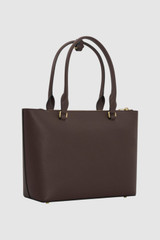 Back product shot of the Oroton Iris Small Tote in Coffee Bean and Premium pebble leather for Women .