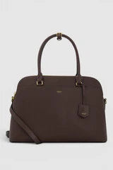 Front product shot of the Oroton Iris Double Zip 14" Tote Bag in Coffee Bean and Premium pebble leather for Women .
