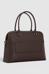 Back product shot of the Oroton Iris Double Zip 14" Tote Bag in Coffee Bean and Premium pebble leather for Women .