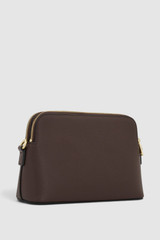 Back product shot of the Oroton Iris Double Zip Crossbody in Coffee Bean and Premium pebble leather  for Women .