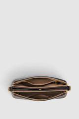 Internal product shot of the Oroton Iris Double Zip Crossbody in Coffee Bean and Premium pebble leather  for Women .