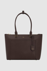 Front product shot of the Oroton Iris Medium Tote in Coffee Bean and Premium pebble leather for Women .