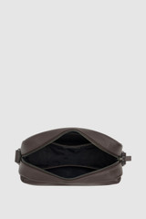 Internal product shot of the Oroton Ethan Pebble Camera Cross Body in Bitter Chocolate and Premium pebble leather for Men .