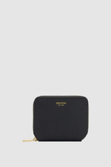Front product shot of the Oroton Iris Small Zip Wallet in Black and Premium pebble leather  for Women .