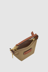 Front product shot of the Oroton Lilly Nylon Pouch Charm Keyring in Mushroom and Nylon fabric for Women .