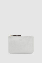 Front product shot of the Oroton Eve Small Pouch in Silver and Premium pebble leather for Women .