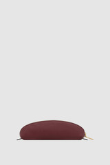 Back product shot of the Oroton Eve Pencil Case in Burgundy and Premium pebble leather for Women .