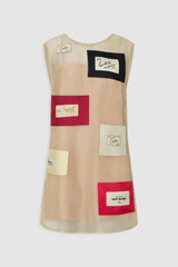 Front product shot of the Oroton Patched Vintage Label Mini Dress in Nougat and 100% silk organdy fabric outer shell for Women .