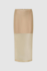 Front product shot of the Oroton Organdy Pencil Skirt in Nougat and 100% silk fabric for Women .