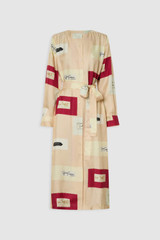 Front product shot of the Oroton Vintage Label Column Dress in Nougat and 100% silk twill fabric for Women .