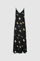 Front product shot of the Oroton Vintage Label Slip Dress in Black and 100% silk twill fabric for Women . IP:1