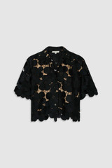 Front product shot of the Oroton Poppy Lace Crop Shirt in Black and 100% polyester fabric for Women .