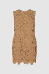 Front product shot of the Oroton Poppy Lace Mini Dress in Camel and 100% polyester fabric for Women .