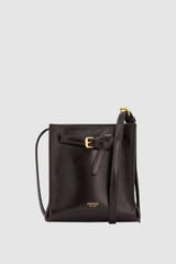 Front product shot of the Oroton Margot Tiny Bucket Bag in Dark Chocolate and Premium pebble leather for Women .