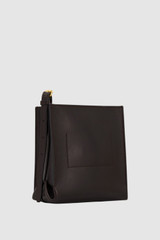 Back product shot of the Oroton Margot Tiny Bucket Bag in Dark Chocolate and Premium pebble leather for Women .