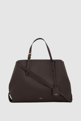Front product shot of the Oroton Margot Large Day Bag in Dark Chocolate and Premium pebble leather for Women .