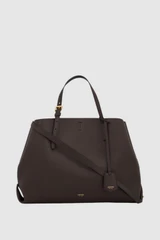Front product shot of the Oroton Margot Large Day Bag in Dark Chocolate and Premium pebble leather for Women .