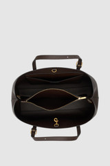 Internal product shot of the Oroton Margot Large Day Bag in Dark Chocolate and Premium pebble leather for Women .
