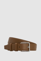 Front product shot of the Oroton Florence 35MM Belt in Teak and Premium crackle leather for Women .