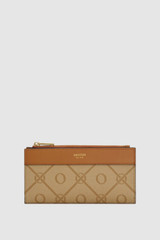 Front product shot of the Oroton Harvey Signature Slim Zip Wallet in Stone/Tan and Nylon canvas base cloth material with PVC coating (70% PVC, 30% polyester) for Women .