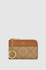 Front product shot of the Oroton Harvey Signature Pouch With Keyring in Stone/Tan and Nylon canvas base cloth material with PVC coating (70% PVC, 30% polyester) for Women .