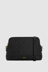 Front product shot of the Oroton Harvey Signature Double Top Zip Crossbody in Black and Nylon canvas base cloth material with PVC coating (70% PVC, 30% polyester) for Women .