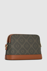 Back product shot of the Oroton Harvey Signature Double Top Zip Crossbody in Black/Cognac and Nylon canvas base cloth material with PVC coating (70% PVC, 30% polyester) for Women .