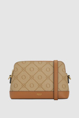 Front product shot of the Oroton Harvey Signature Double Top Zip Crossbody in Stone/Tan and Nylon canvas base cloth material with PVC coating (70% PVC, 30% polyester) for Women .