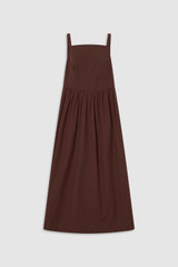 Front product shot of the Oroton Cotton Apron Dress in Chocolate and 100% cotton poplin fabric for Women .