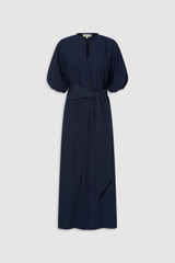 Front product shot of the Oroton Grace Popover Dress in North Sea and 100% cotton poplin fabric for Women .